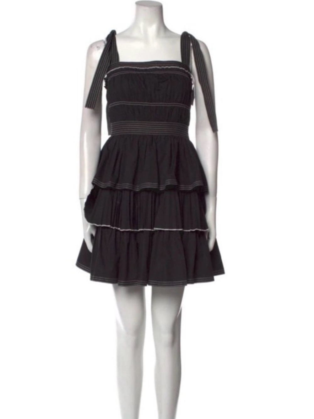 HUNTER BELL Black Tiered Ruffle Sundress with Striped Ties